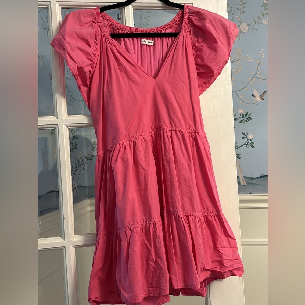 Pink V-Neck Ruffle Dress